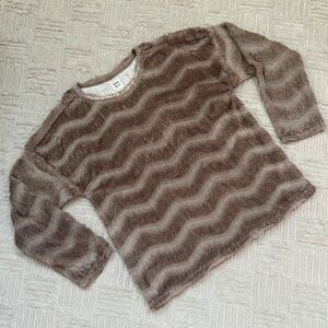 Dylan faux fur pullover sweater chevron stripe brown tan Size XS EUC